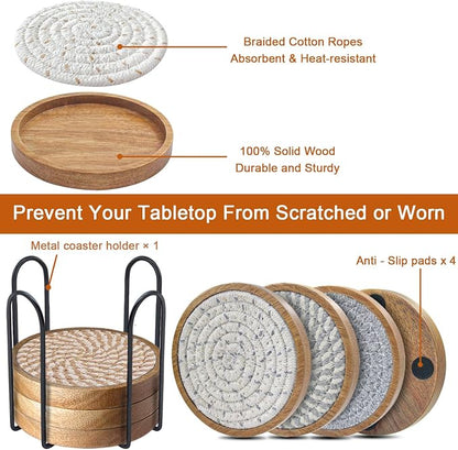 Eykao Coasters for Drinks Absorbent Sets of 8, Woven Coasters - Image 5