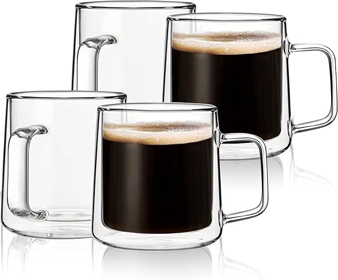 CNGLASS 10oz Glass Coffee Mugs, Double Wall Insulated Glass Mugs by CNGLASS