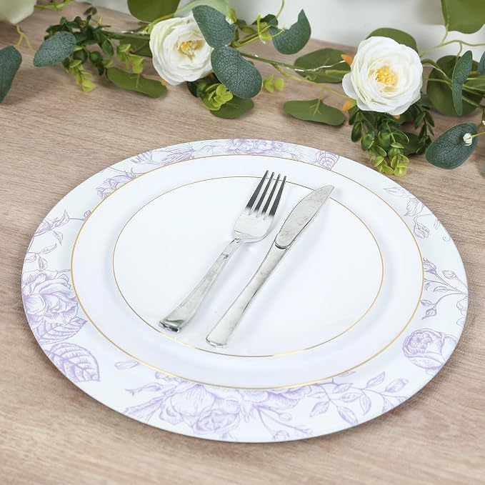 Efavormart 6 Pack Floral Acrylic Charger Plates in French Toile Pattern - Image 7