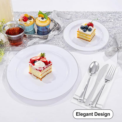 SUT 350 Piece Silver and White Plastic Dinnerware Set - Image 4