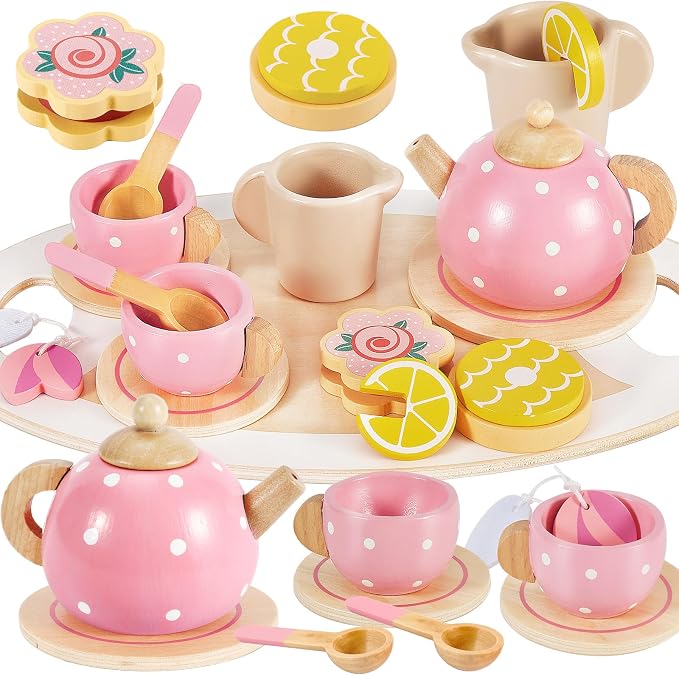 Tea Party Set for Little Girls, Wooden Tea Set for Toddlers 1-3 | Girls Tea by BUYGER