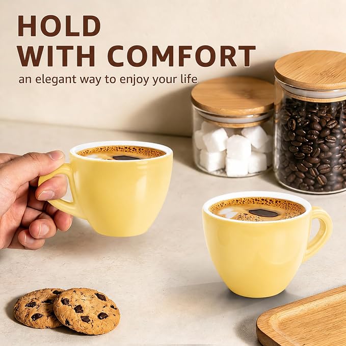 Pilnocok Ceramic Espresso Cups Set of 2, 2.5 oz Yellow Small Coffee Mugs | - Image 6