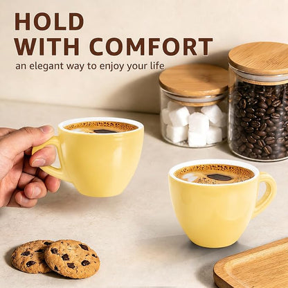 Pilnocok Ceramic Espresso Cups Set of 2, 2.5 oz Yellow Small Coffee Mugs | - Image 6