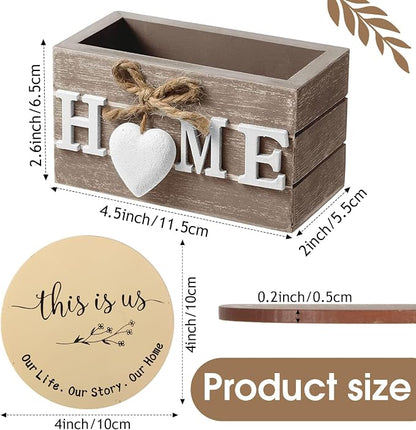 Queekay Coasters Set of 6 House Warming Gifts New Home Wooden Farmhouse Drink - Image 2