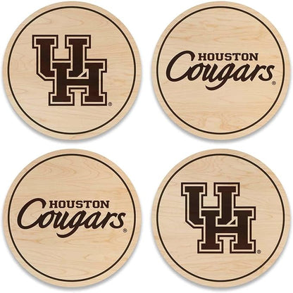 LazerEdge Houston Cougars Wooden Coaster Set - Maple Wood - Officially Licensed Product - 4-Pack