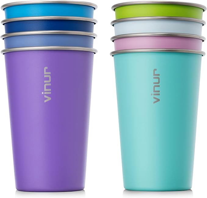 VINUR Stainless Steel Cups 16 oz Metal Drinking Glasses 8 Pcs | Stainless Steel by Vinur