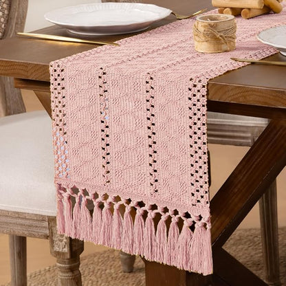 DeZerlor Boho Macrame Table Runner Spring Easter Farmhouse Woven Table Runner - Image 2