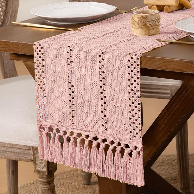 DeZerlor Boho Macrame Table Runner Spring Easter Farmhouse Woven Table Runner - Image 2