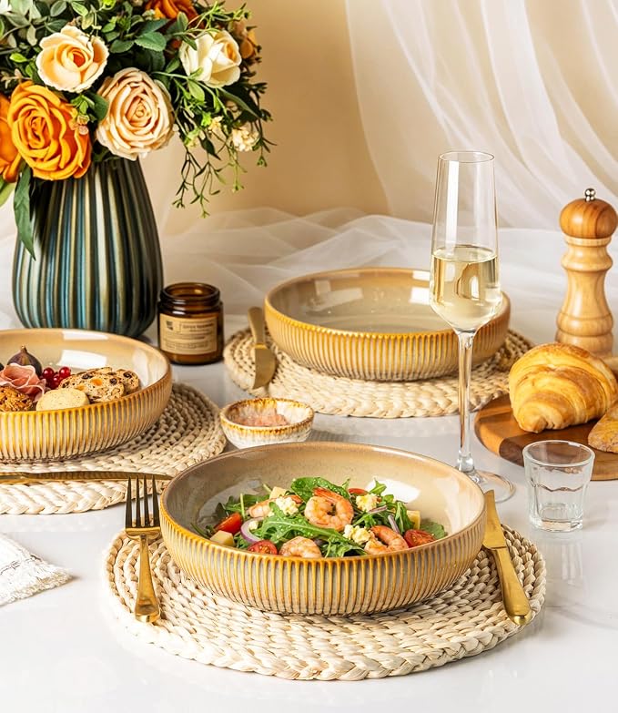 8.5" Ceramic Pasta Bowls Set of 4, Salad Bowls | Versatile Serving Bowls - Image 3