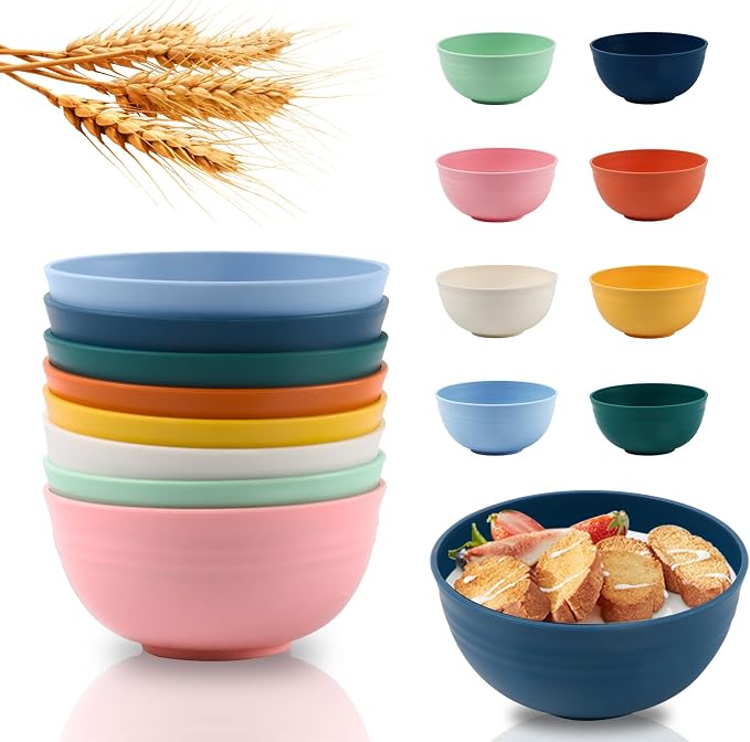 Lazycorner 8 Pcs Wheat Straw Cereal Bowls 26 Oz Wheat Straw Bowls Set Reusable by Lazycorner