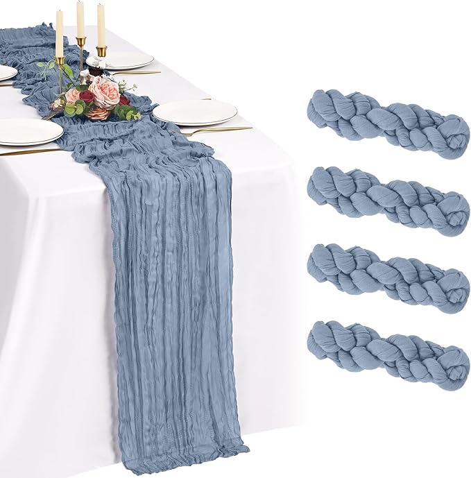4 Pack Cheesecloth Table Runner 10FT Dusty Blue Table Runner Boho Gauze Cheese by Showgeous