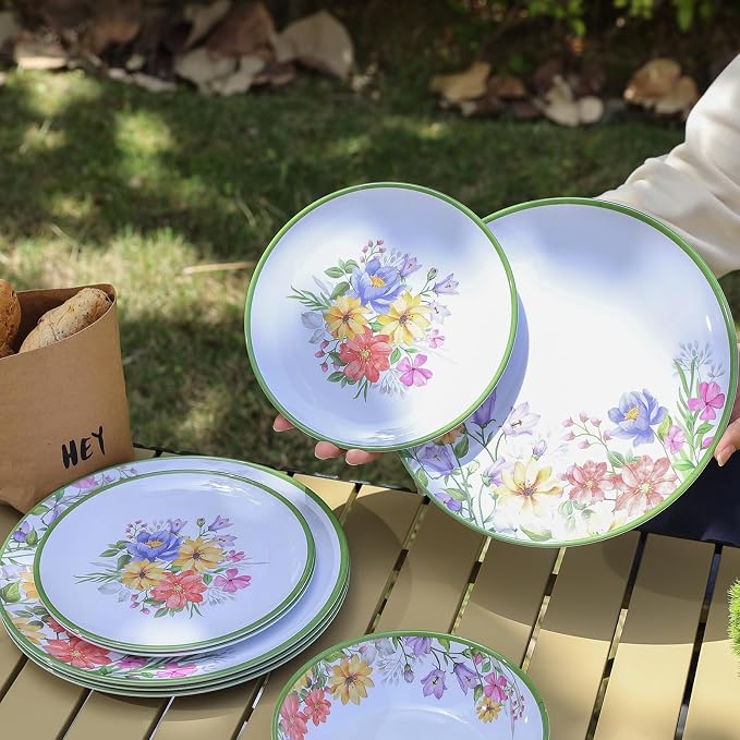 12 Piece Floral Melamine Dinnerware Sets, Service - Image 8