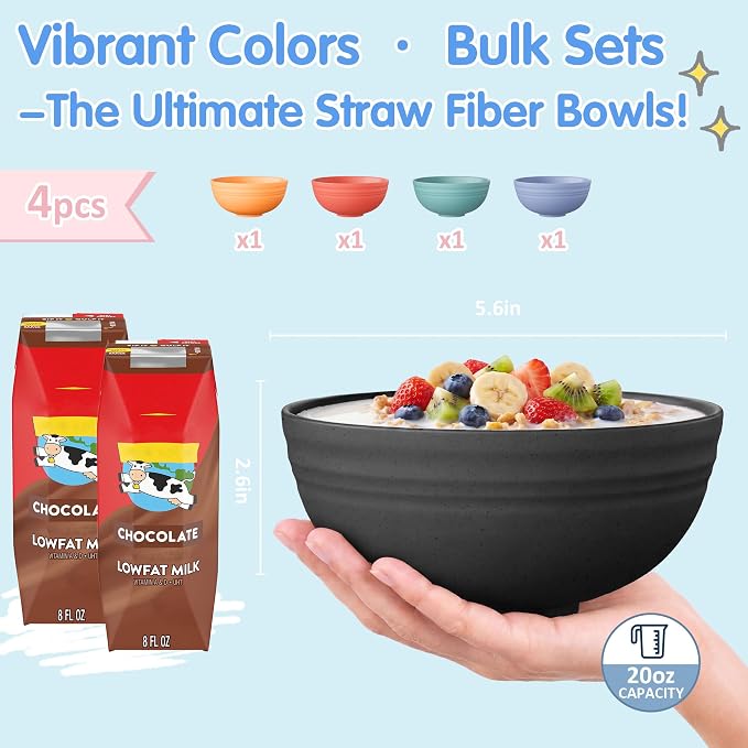 Quatish 4 PCS Unbreakable Cereal Bowls, Dishwasher & Microwave Safe Wheat Straw - Image 4