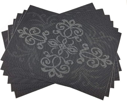 Gugrida Luxury Black Placemats Set of 6 Crossweave Woven Vinyl Placemat for Dining Table Heat Resistant Non-Slip Kitchen Table Mats Easy to Clean