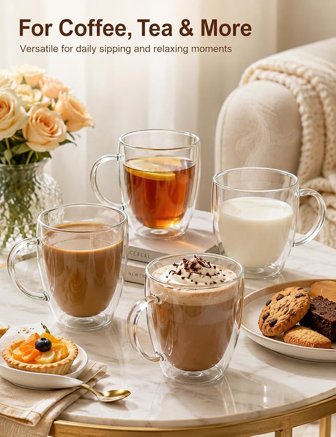12oz Double Walled Glass Coffee Mugs - Image 6