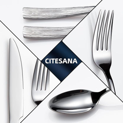 40-Piece Silverware Set for 8, CITESANA Heavy Duty Stainless Steel Flatware Set with Ripple Handles, Mirror Polished Kitchen Cutlery Set