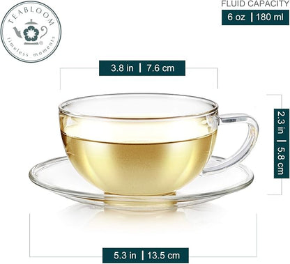 Teabloom Kyoto Teacup and Saucer Set 2-Pack – Standard Teacup Size – 6 OZ/ 180 - Image 2