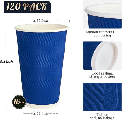 JollyPack Disposable Paper Coffee Cups, 16 oz, 120 Pack, Insulated Ripple Wall - Image 2