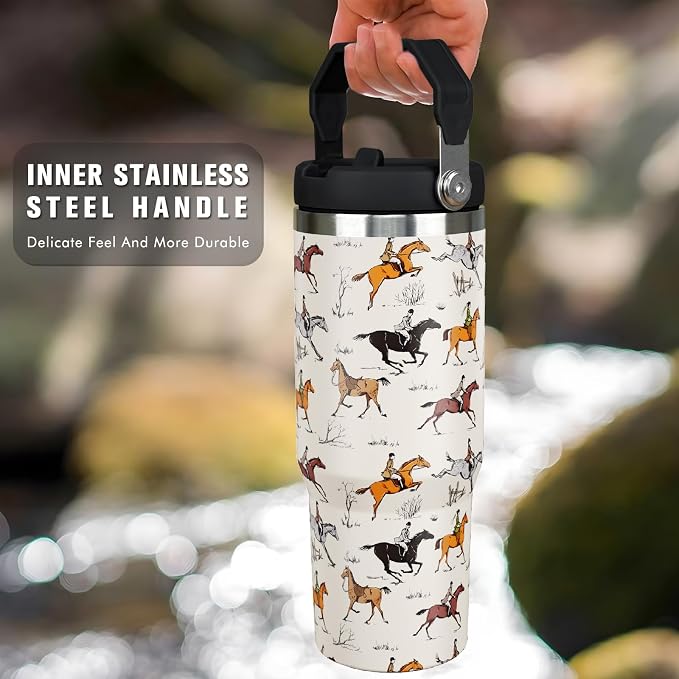 30 oz Horse Tumbler with Handle and Flip Straw, Vacuum Insulated Water Bottle - Image 3