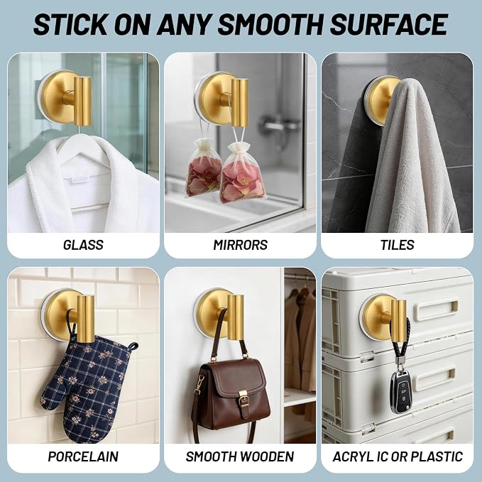 Large 15lb Suction Cup Hooks for Shower, No-Drill Bathroom Towel Hooks for Robes - Image 3