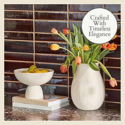 CG Hunter Medium Crème Footed Bowl, Elegant Aluminum Serving Dish, Perfect for Home Decor, Dining Table Centerpiece, Fruit Display, Salad Serving, and Decorative Kitchen Accents