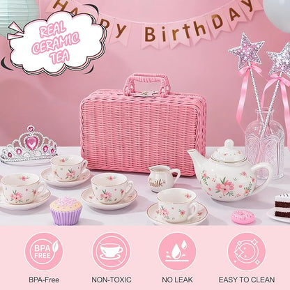 Porcelain Tea Set for Toddlers, Tea Party Set for Little Girls, Princess Party - Image 6