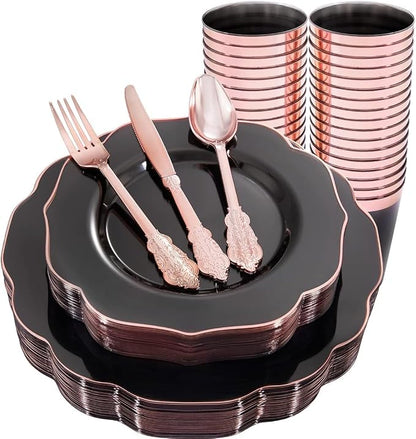 BUCLA 30Guests Clear Black Plastic Plates by BUCLA