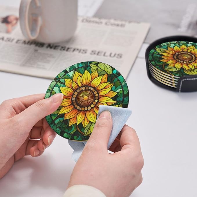 Sunflower Coasters for Drinks, Sunflower Decor Bar Drink Coasters for Coffee - Image 7