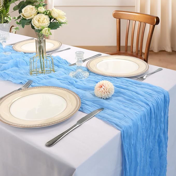12 Pack 10Ft Baby Blue Cheesecloth Table Runner 23 x 120 Inch | Gauze Rustic - Image 2