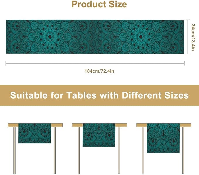 Boho Mandala Table Runners for Dinning Room, Bohemian Mandala Flower, Cotton - Image 2