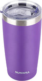 SUNWILL Travel Coffee Tumbler 20 oz, Insulated Mug with Lid, Stainless Steel Cup for Hot and Cold Drinks, Powder Coated Purple