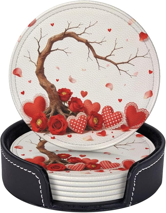 Love Hearts Tree of Life Leather Coasters Set of 6 - Image 3