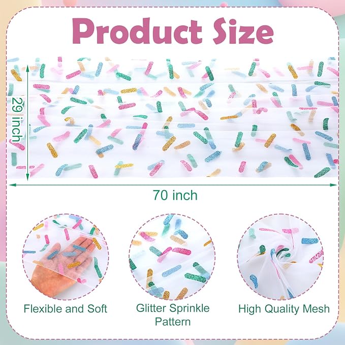 4 Pcs Sprinkles Table Runners 29 x 70 Inch Glitter Ice Cream Sprinkle Tulle - Image 2