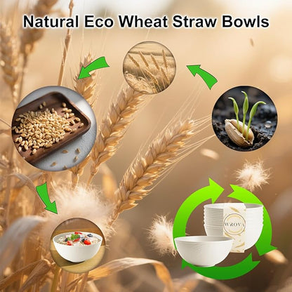 Wrova Beige Wheat Straw Bowls for Cereal and Salad,Alternative Plastic Bowls Set of 6,40oz Unbreakable Soup Bowls suitable for Kitchen,Party,Camping and R.V.