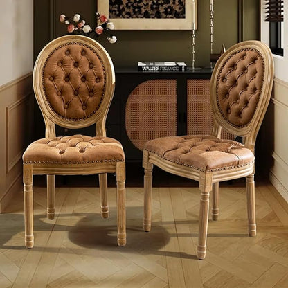 SoarFlash French Dining Chairs Set of 4, Vantage Dining Chair with Round Back, Farmhouse Country PU Leather Dining Chair for Kitchen,Bedroom,Orange