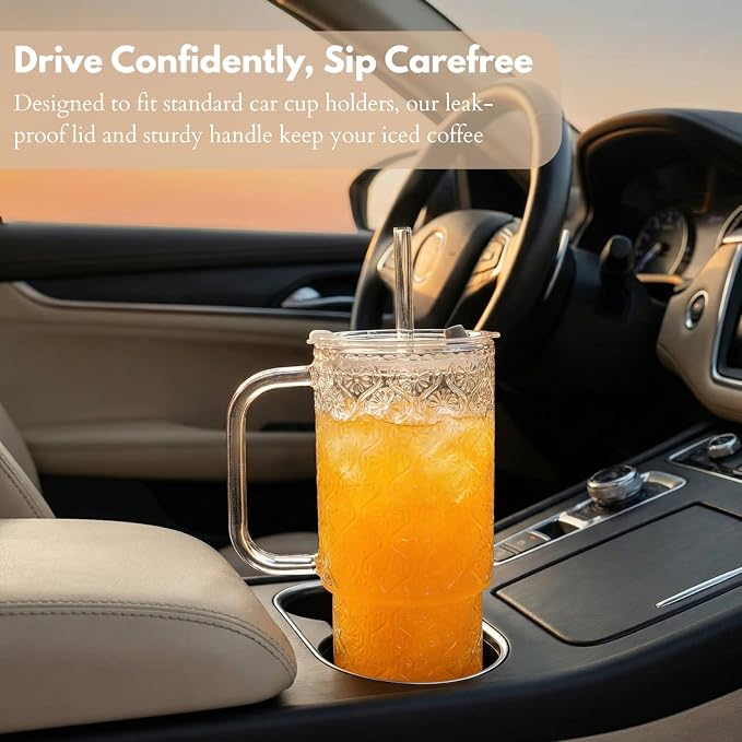 20 oz Glass Tumbler with Lid and Straw, Glass Iced Coffee Cups, Spill-proof - Image 6