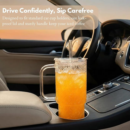 20 oz Glass Tumbler with Lid and Straw, Glass Iced Coffee Cups, Spill-proof - Image 6