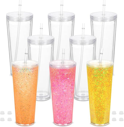 8 Pack 24Oz Snow Globe Tumblers, Double Wall Acrylic Snowglobe Cup by Micellwuu