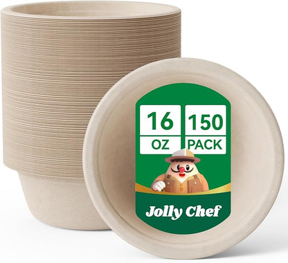 Compostable Disposable Paper Bowls Heavy Duty Soup Uncoated Containers by JOLLYCHEF