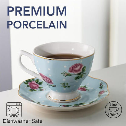 BTaT- Floral Tea Cups and Saucers, 8 oz, Fine Porcelain Teacup Set - Image 5