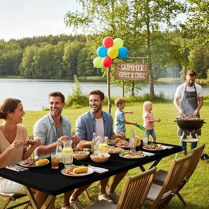 Smiry Rectangle Picnic Table Cloth, Waterproof Elastic Fitted Tablecloths for 5 Foot Tables, Washable Polyester Table Cover for Camping, Outdoor and Indoor (Black, 30"x60")
