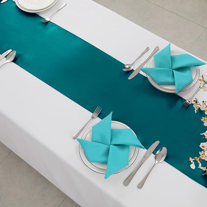 Horbaunal 2 Pack Teal Satin Table Runner 12 x 108 Inch | Smooth Table Runners - Image 4