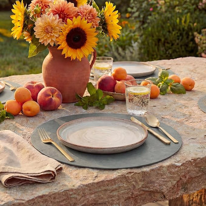 Artoid Mode Grey Faux Leather Placemats Set of 4, 15 Inch Waterproof Wipeable Heat Resistant Vinyl Place Mats, Reversible Table Mats for Winter Kitchen Dining Decor