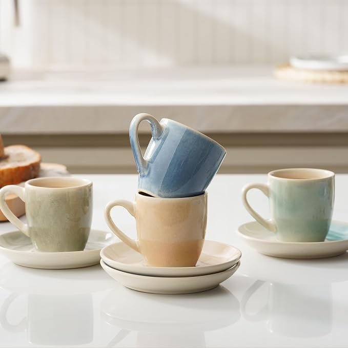 famiware 3oz Espresso Cups and Saucers, Stoneware Demitasse Cup - Image 6