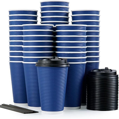 LITOPAK Coffee Cups 16 oz, 80 Pack Insulated Ripple Wall Hot Paper Cups | Three by LITOPAK