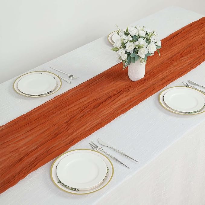Efavormart 10ft Terracotta Cheesecloth Table Runner - Image 8