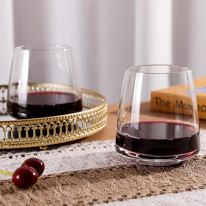 Stemless Wine Glasses Set of 4-14.5oz Hand Blown Heavy Red White Wine Glasses Unique gifts for him/her wedding, birthday, Mother's/father's day, anniversary