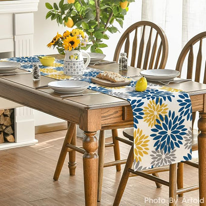 Artoid Mode Blue Dahlia Floral Pinnata Summer Table Runner, Spring Kitchen - Image 4