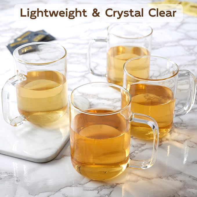Glass Coffee Mugs, 24 oz Ice coffee cups, Large Clear Tea Cups Set of 4 - Image 5