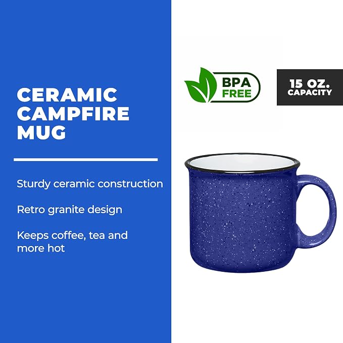 Set of 16 Ceramic Campfire Mugs – 15 Oz, Cobalt Blue – Coffee & Tea Cups - Image 2